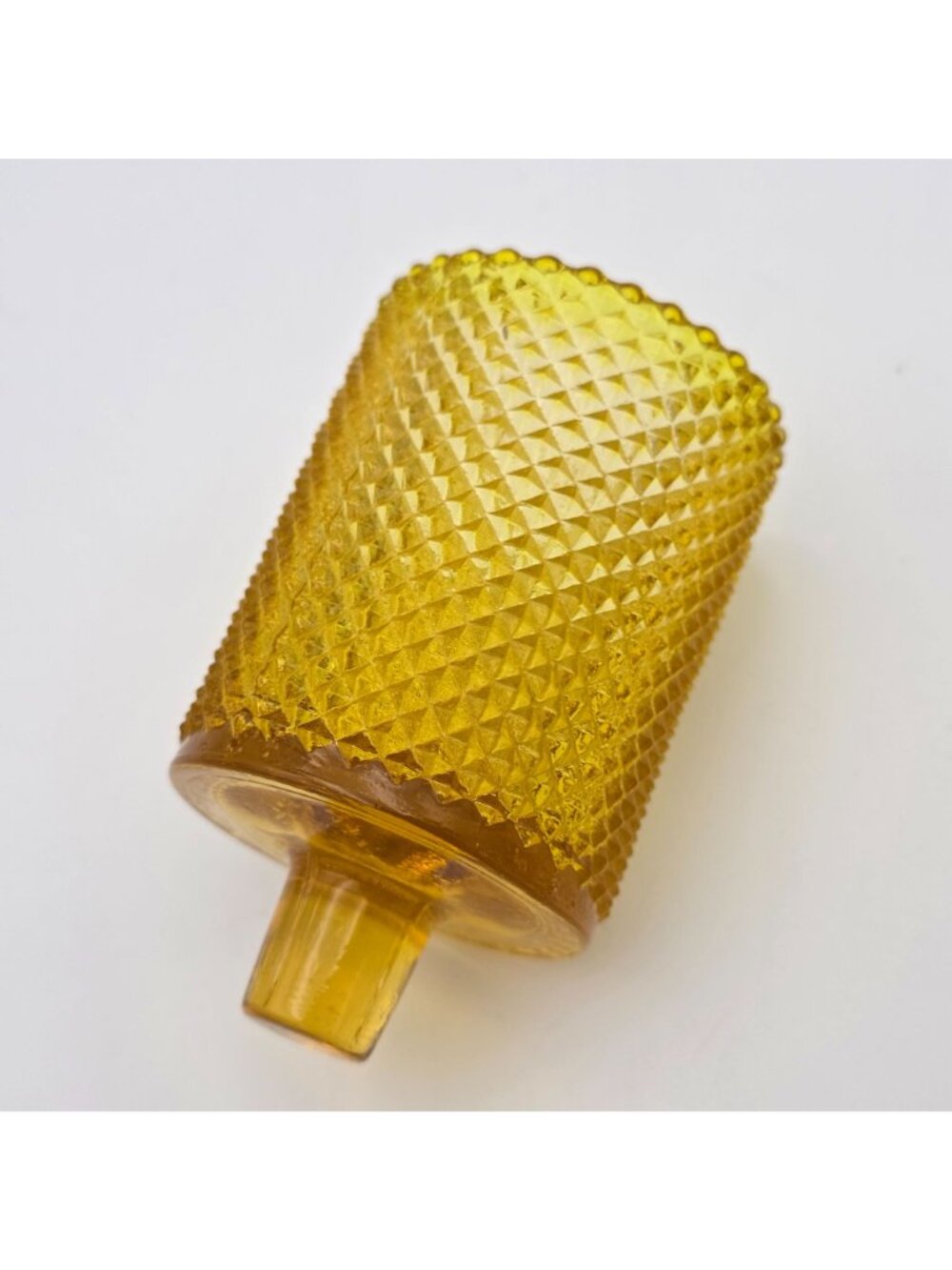 Vintage Yellow Diamond Point Glass Candle Votive UV Reactive - Picture 2 of 6